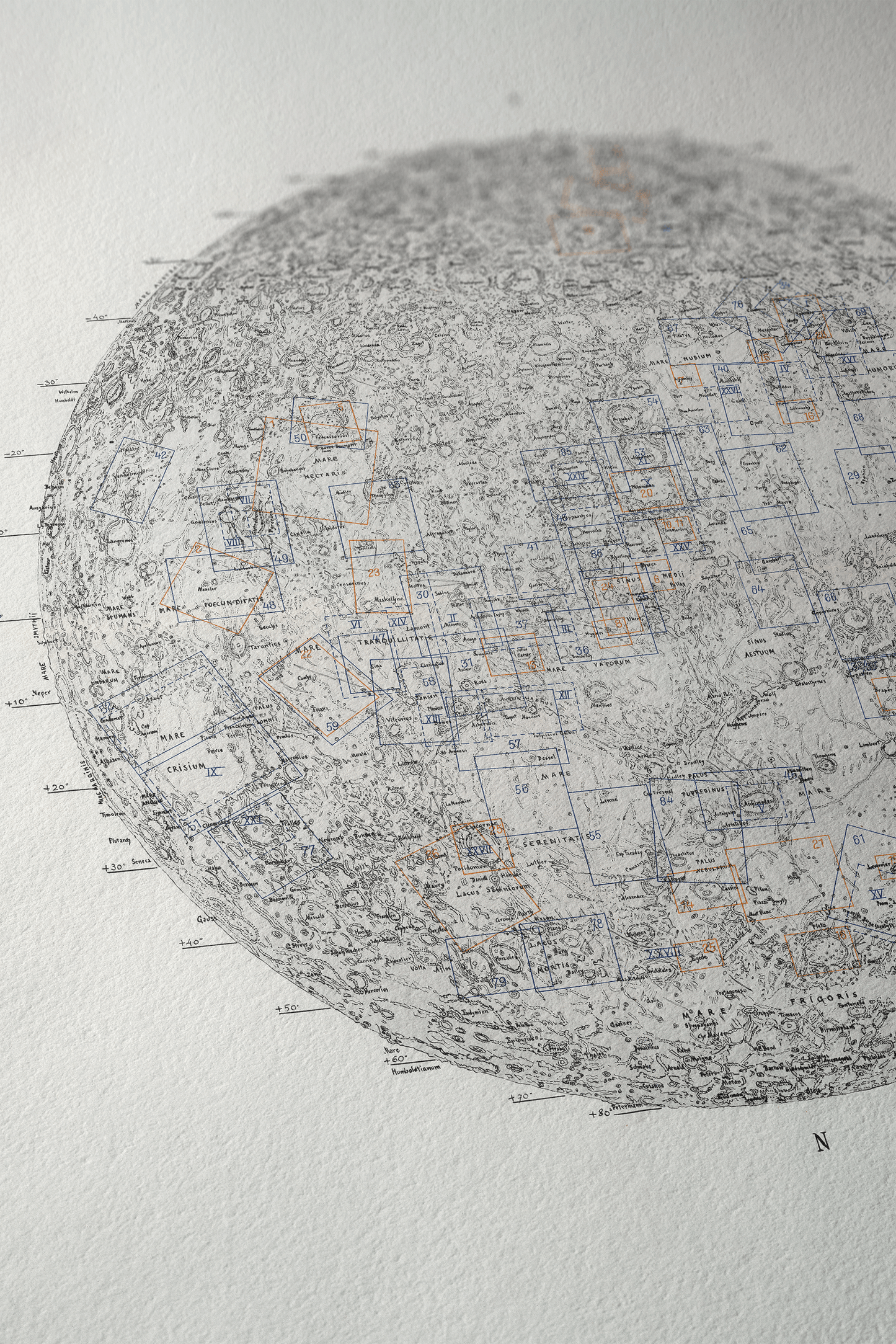 General map of the Moon, 1912 showcasing detailed lunar cartography and annotations.